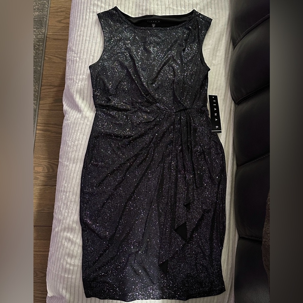 NWT Tiana B. Black Glitter Mini Cocktail Dress, Women's Size 10P